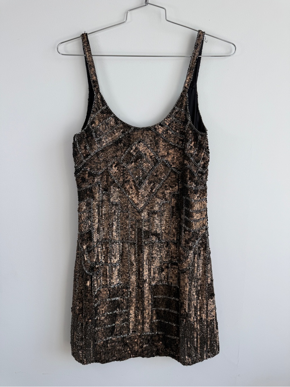 Parker Bronze Gold Sequin Flapper Mini Dress Women’s 8 | Cocktail Party Gatsby